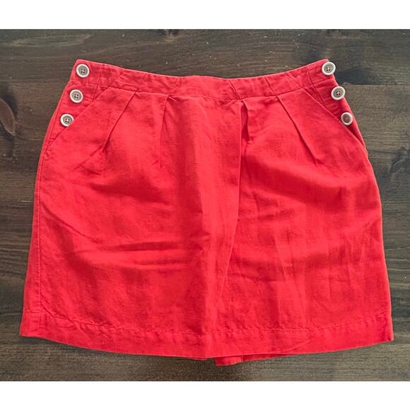 Banana Republic Linen Red Mini Skirt Side Buttons Summer‎ Casual Women's Size 4 - Picture 1 of 7